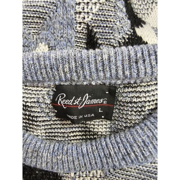 Reed St. James Vintage Geometric Knit 3D Sweater Blue Black and White Size Large - Picture 3 of 3